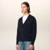 Blue Wool Cardigan with Contrasted Ami De Coeur