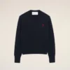Blue Wool Crewneck Sweater with Contrasted Ami De Coeur Blue Wool Crewneck Sweater with Contrasted Ami De Coeur