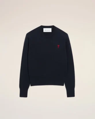 Blue Wool Crewneck Sweater with Contrasted Ami De Coeur