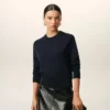 Blue Wool Crewneck Sweater with Contrasted Ami De Coeur Blue Wool Crewneck Sweater with Contrasted Ami De Coeur