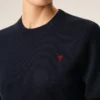 Blue Wool Crewneck Sweater with Contrasted Ami De Coeur Blue Wool Crewneck Sweater with Contrasted Ami De Coeur