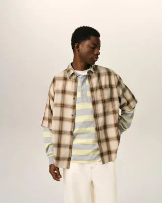 Boxy Beige Checkered Shirt Ami De Coeur in Canvas
