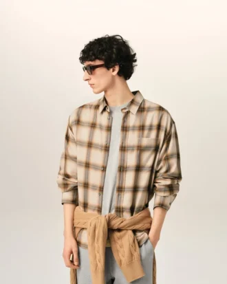 Boxy Beige Checkered Shirt Ami De Coeur in Canvas