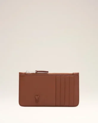 Brown Cowhide Leather Ami De Coeur Zipped Card Holder Brown Cowhide Leather Ami De Coeur Zipped Card Holder