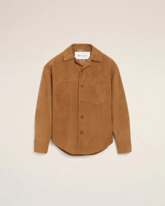 Brown Goat Leather Buttoned Overshirt