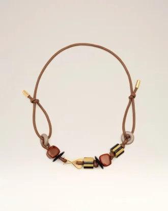 Brown Leather Ami De Coeur Pearls Necklace Brown Leather Ami De Coeur Pearls Necklace