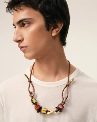 Brown Leather Ami De Coeur Pearls Necklace Brown Leather Ami De Coeur Pearls Necklace