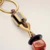 Brown Leather and Metal Ami De Coeur Pearls Keyring