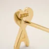 Gold Brass Ami De Coeur Hammered Earrings