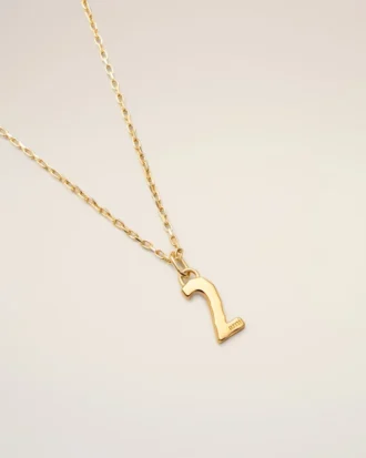 Gold Brass Hammered “2” Pendant Necklace