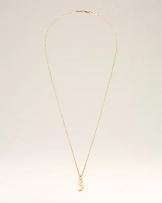Gold Brass Hammered “5” Pendant Necklace Gold Brass Hammered “5” Pendant Necklace