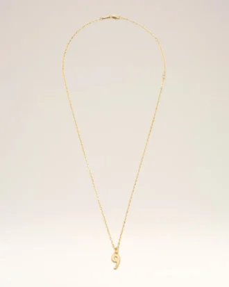 Gold Brass Hammered “9” Pendant Necklace Gold Brass Hammered “9” Pendant Necklace
