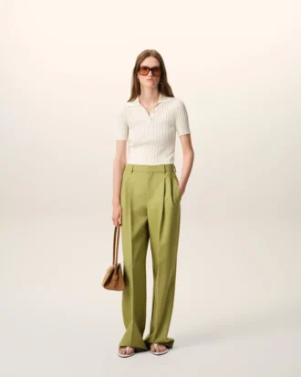 Green New Wool Low Waist Wide Trousers