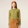 Green Wool Crewneck Ami De Coeur Cardigan Green Wool Crewneck Ami De Coeur Cardigan