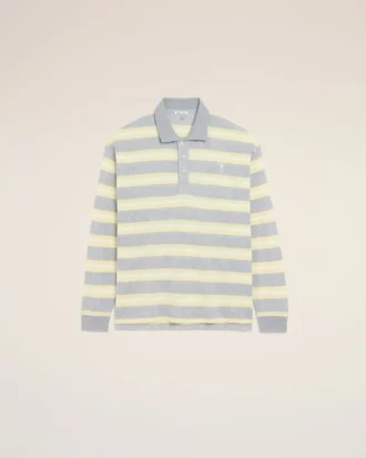 Grey and Yellow Strapped Cotton Polo