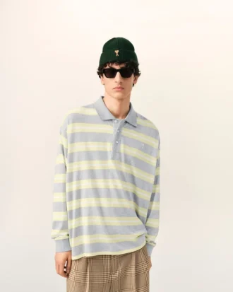 Grey and Yellow Strapped Cotton Polo
