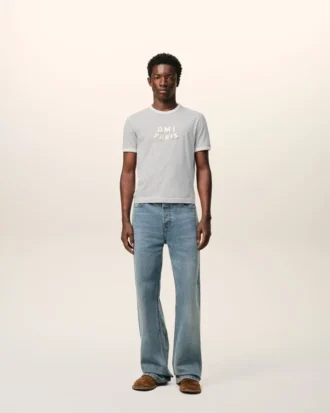 Grey Cotton Ami Paris Knitted Patch T-Shirt