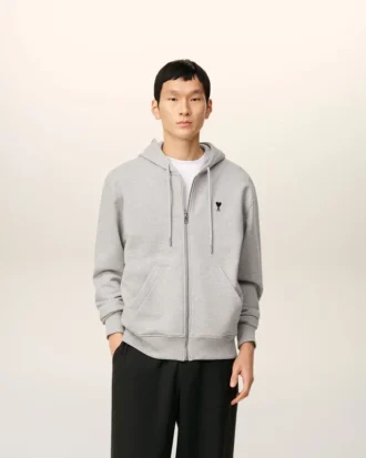 Grey Cotton Contrasted Ami De Coeur Hoodie