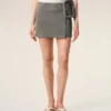Grey Goat Leather Big Buckle Belted Mini Skirt