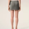 Grey Goat Leather Big Buckle Belted Mini Skirt