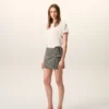 Grey Goat Leather Big Buckle Belted Mini Skirt