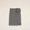Grey New Wool Big Buckle Belted Midi Skirt