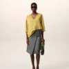 Grey New Wool Big Buckle Belted Midi Skirt