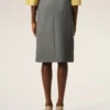 Grey New Wool Big Buckle Belted Midi Skirt