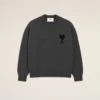 Grey Wool Ami De Coeur Crewneck Sweater Grey Wool Ami De Coeur Crewneck Sweater