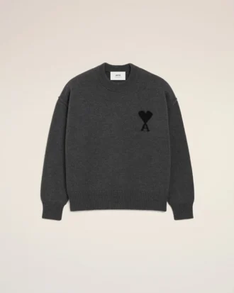 Grey Wool Ami De Coeur Crewneck Sweater Grey Wool Ami De Coeur Crewneck Sweater