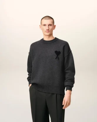 Grey Wool Ami De Coeur Crewneck Sweater Grey Wool Ami De Coeur Crewneck Sweater