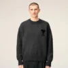 Grey Wool Ami De Coeur Crewneck Sweater Grey Wool Ami De Coeur Crewneck Sweater