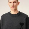 Grey Wool Ami De Coeur Crewneck Sweater Grey Wool Ami De Coeur Crewneck Sweater