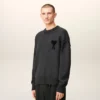 Grey Wool Ami De Coeur Crewneck Sweater Grey Wool Ami De Coeur Crewneck Sweater