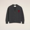 Grey Wool Cardigan with Contrasted Ami De Coeur