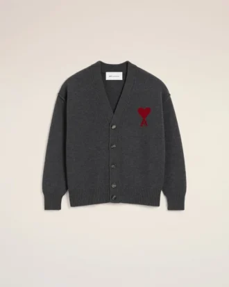 Grey Wool Cardigan with Contrasted Ami De Coeur