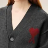 Grey Wool Cardigan with Contrasted Ami De Coeur