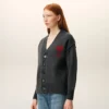 Grey Wool Cardigan with Contrasted Ami De Coeur