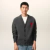 Grey Wool Cardigan with Contrasted Ami De Coeur