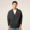 Grey Wool Cardigan with Contrasted Ami De Coeur