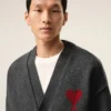 Grey Wool Cardigan with Contrasted Ami De Coeur