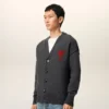 Grey Wool Cardigan with Contrasted Ami De Coeur
