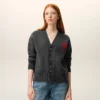 Grey Wool Cardigan with Contrasted Ami De Coeur