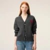 Grey Wool Cardigan with Contrasted Ami De Coeur