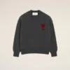 Grey Wool Crewneck Sweater with Contrasted Ami De Coeur Grey Wool Crewneck Sweater with Contrasted Ami De Coeur