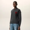 Grey Wool Crewneck Sweater with Contrasted Ami De Coeur Grey Wool Crewneck Sweater with Contrasted Ami De Coeur