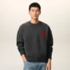 Grey Wool Crewneck Sweater with Contrasted Ami De Coeur Grey Wool Crewneck Sweater with Contrasted Ami De Coeur