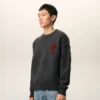 Grey Wool Crewneck Sweater with Contrasted Ami De Coeur Grey Wool Crewneck Sweater with Contrasted Ami De Coeur