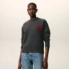 Grey Wool Crewneck Sweater with Contrasted Ami De Coeur Grey Wool Crewneck Sweater with Contrasted Ami De Coeur