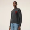 Grey Wool Crewneck Sweater with Contrasted Ami De Coeur Grey Wool Crewneck Sweater with Contrasted Ami De Coeur